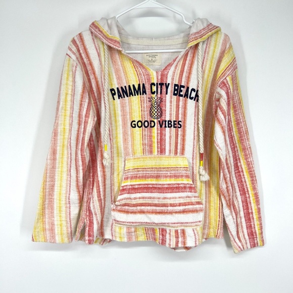 Southern Spirit Hoodie Small Poncho Sweater Yellow Stripe Panama City Beach - Picture 1 of 10